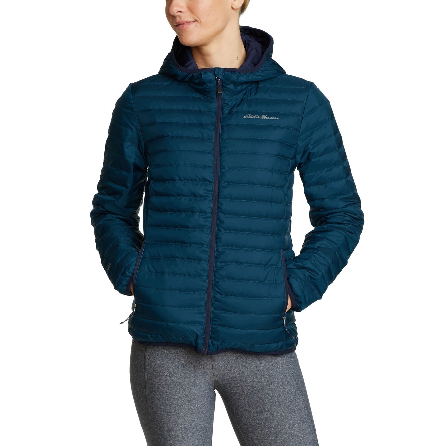Chaqueta Microlight Down Hooded Eddie Bauer Mujer Azul | Outdoor Aventure Colombia