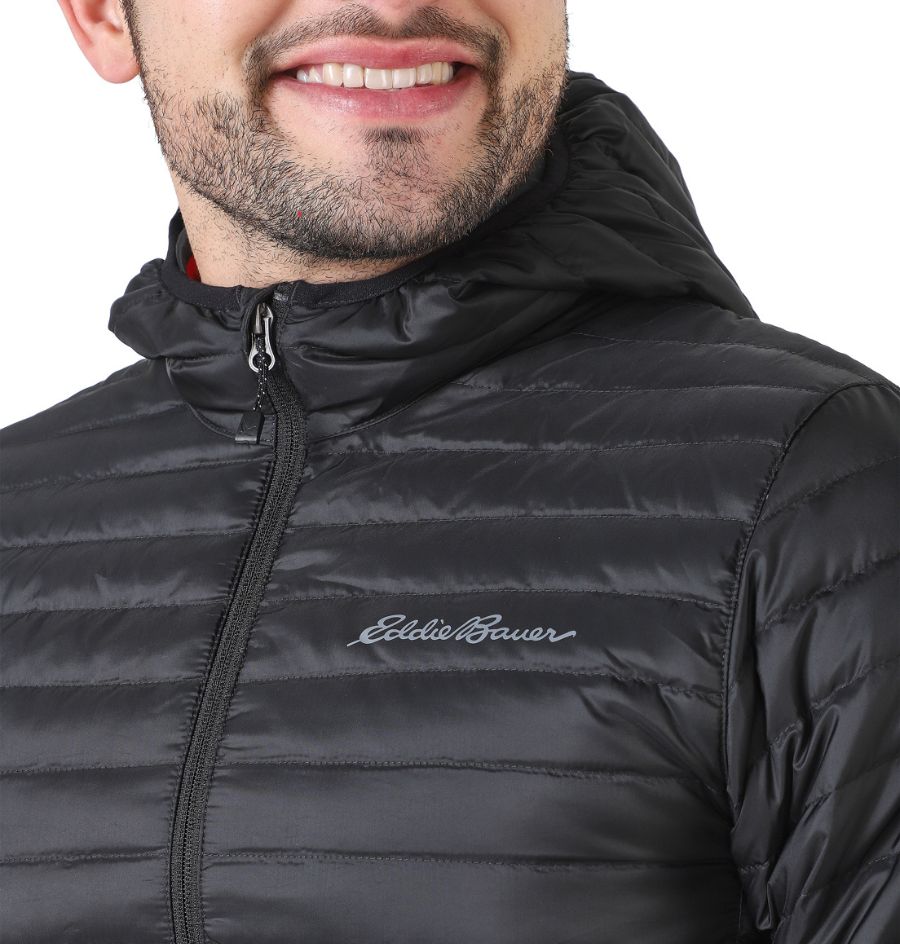 Chaqueta Eddie Bauer Microlight Hooded Negra Hombre | Outdoor Adventure Col