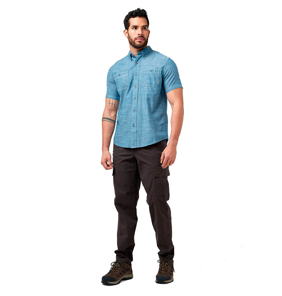 Camisa Manga Corta Bauer Guide Azul Hombre | Outdoor Adventure Colombia
