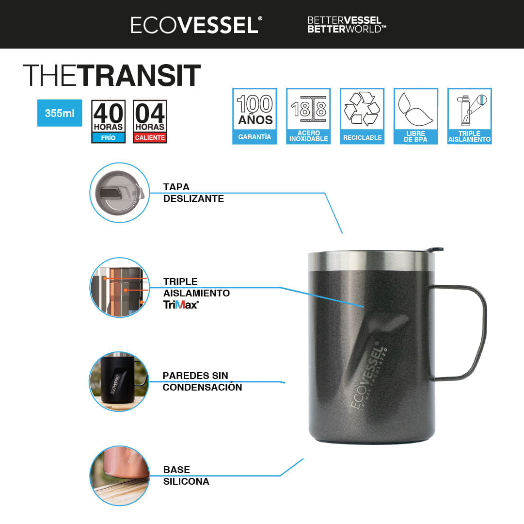 VASO TERMICO TRANSIT 12 OZ GREY SMOKE / ECOVESSEL