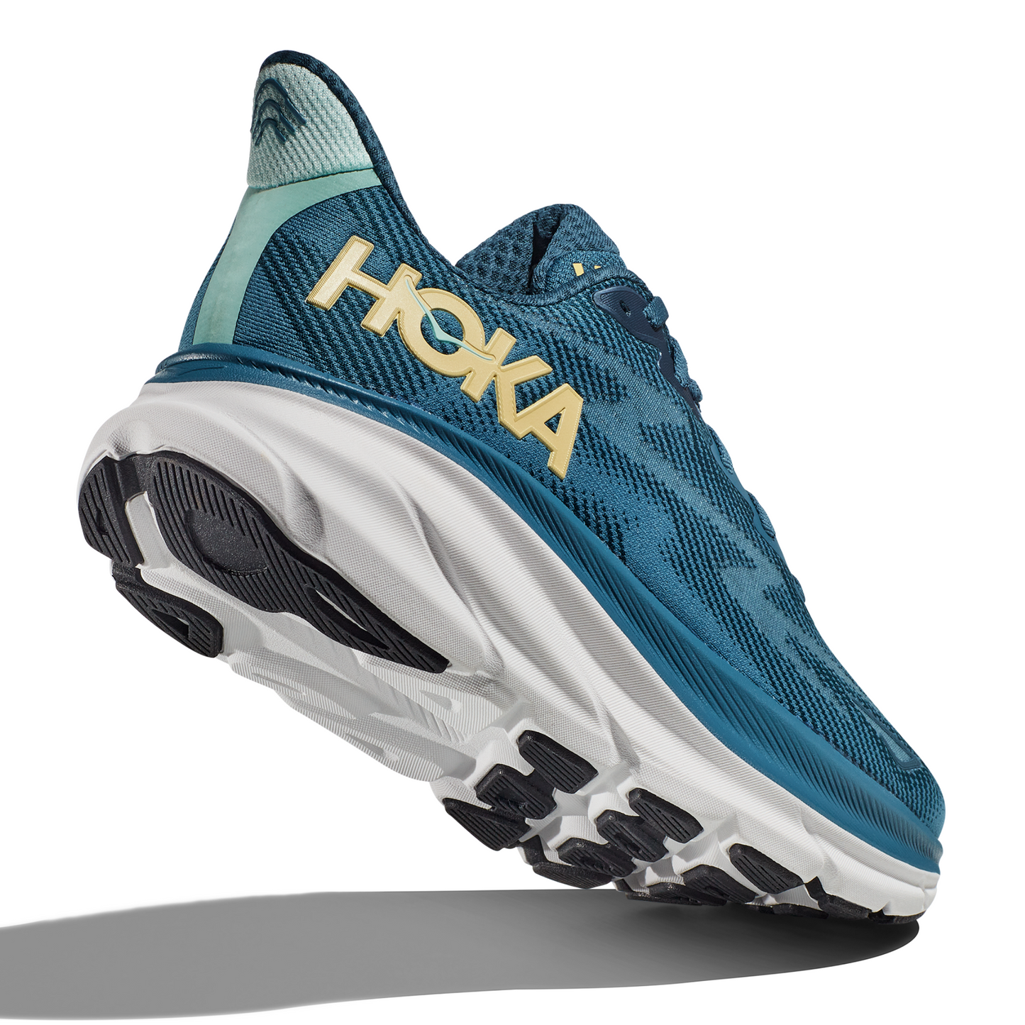 Tenis Running HOKA Clifton 9 Hombre Azul con Amarillo | Outdoor Adventure Colombia