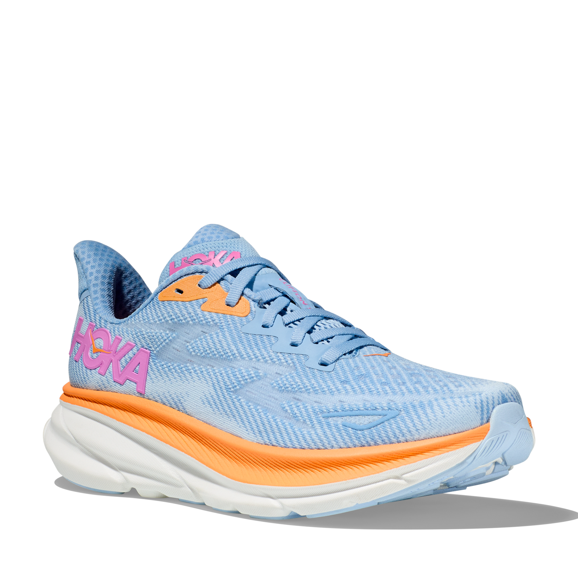 Tenis Running HOKA Clifton 9 Mujer Azul con Rosado | Outdoor Adventure Colombia