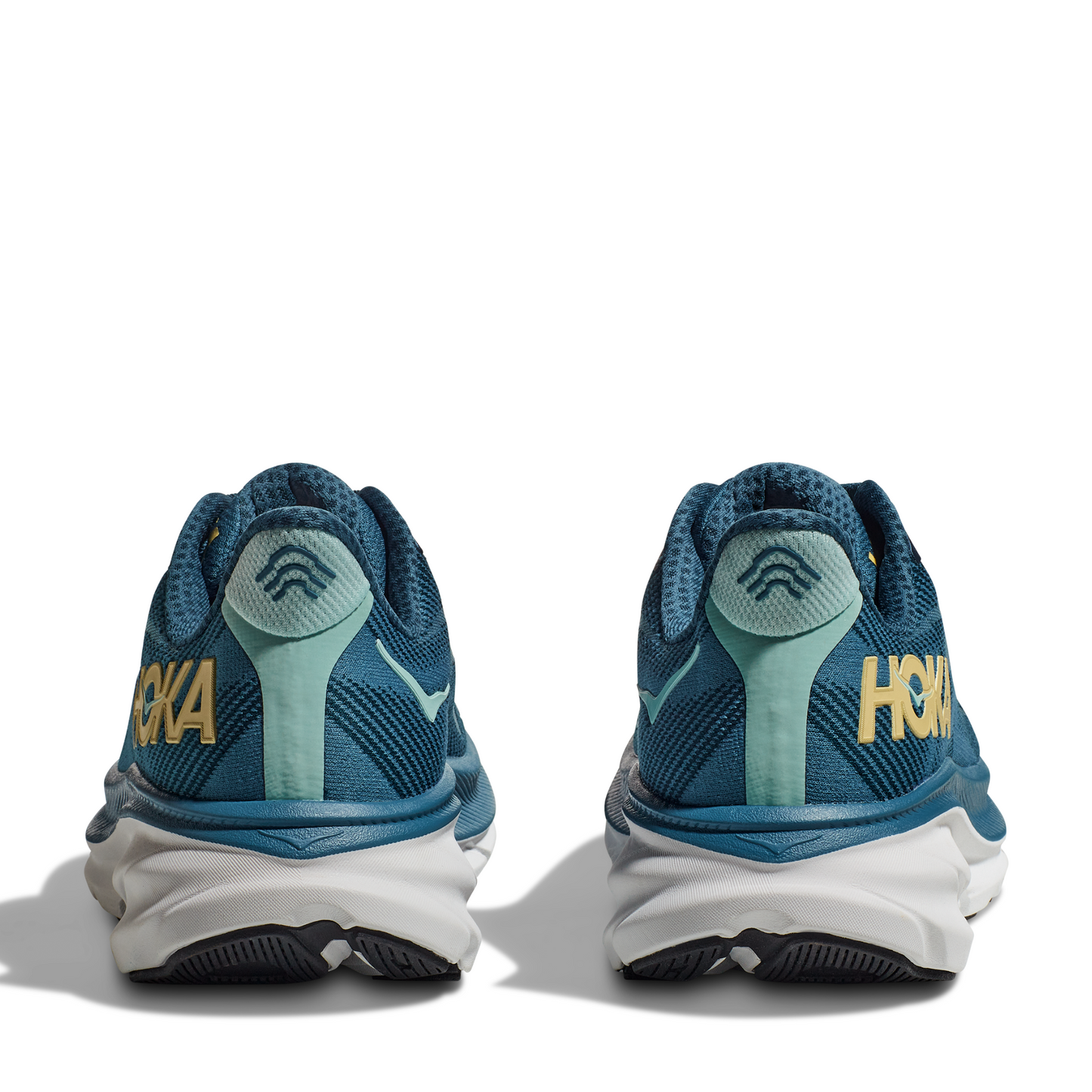 Tenis Running HOKA Clifton 9 Hombre Azul con Amarillo | Outdoor Adventure Colombia