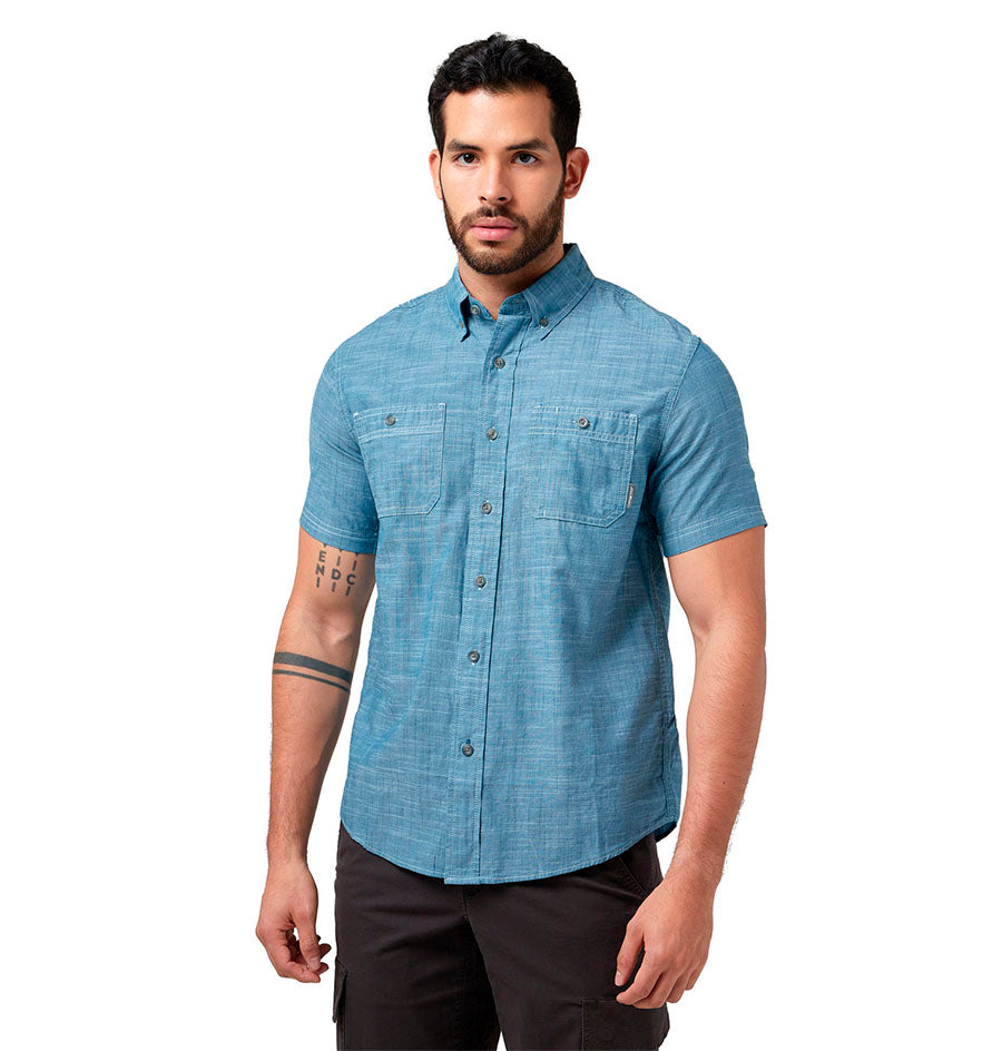 Camisa Manga Corta Bauer Guide Azul Hombre | Outdoor Adventure Colombia